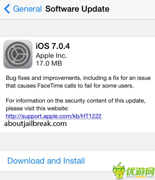 苹果发布iOS 7.0.4更新 俩大神说不影响越狱
